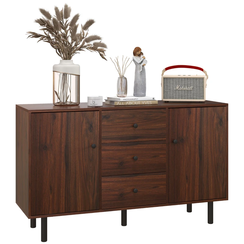 HOMCOM Retro Sideboard with 2 Cabinets 3 Drawers, Buffet Table, Rustic Brown
