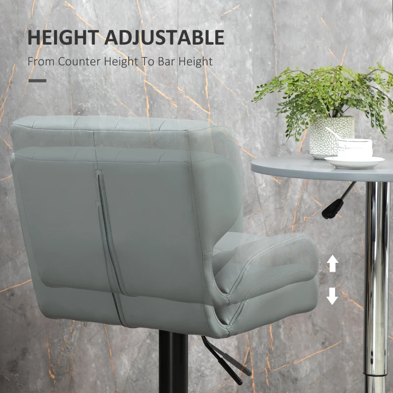 HOMCOM Swivel PU Leather Barstools Set of 2 Adjustable Bar Stools with Footrest Back for Kitchen Counter Dining Room Grey