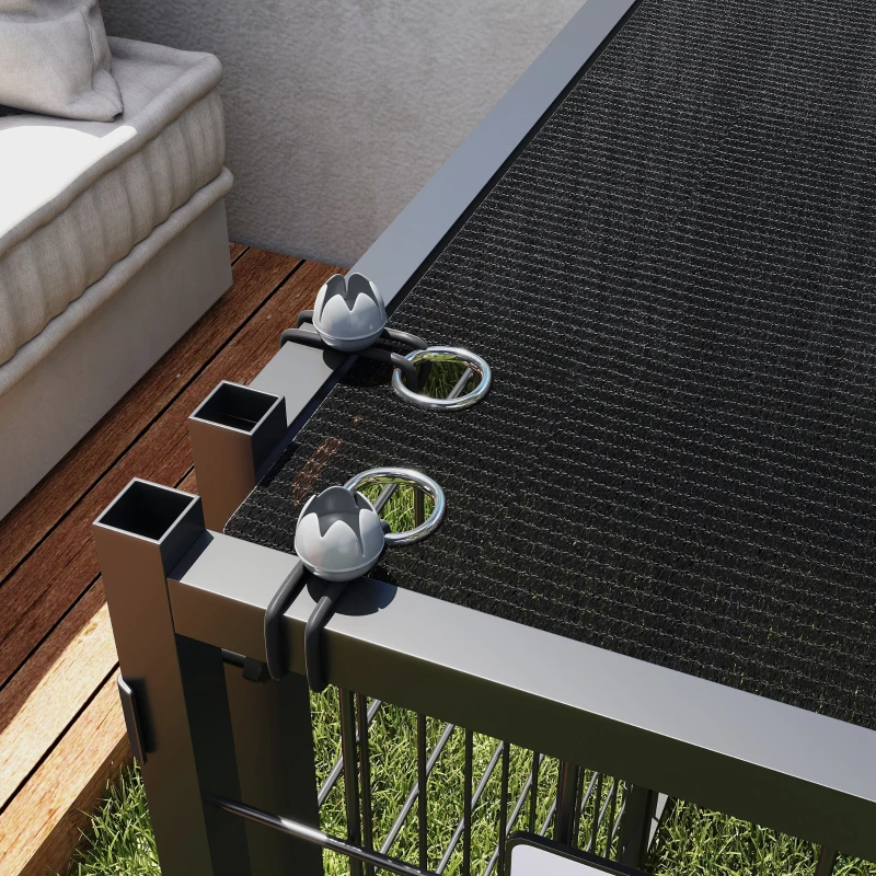 PawHut Outdoor Dog Run with Adjustable & Rotatable Dog Bowls, Sun-Shade Cover, for Small and Medium Dogs, 4.6' x 4.6' x 3.7'