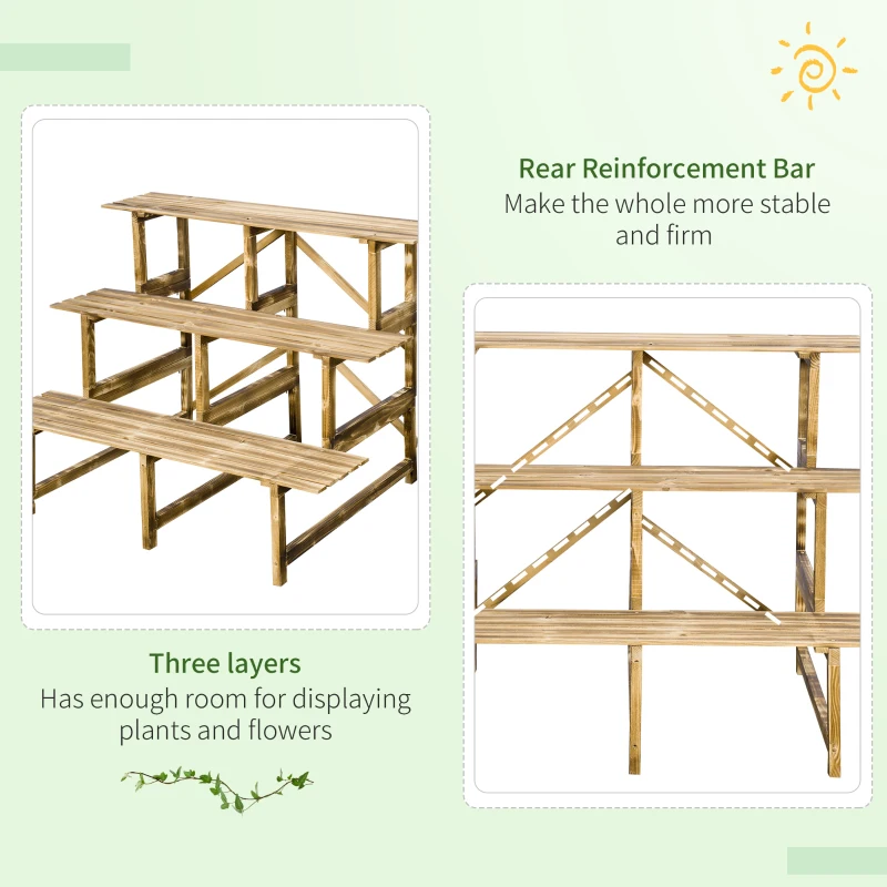 Outsunny 39.5'' L x 31.5" W x 31.5"H 3 Tier Flower Stand Wood Planter Ladder Display  Rack for Garden Indoor Outdoor Backyard Storage Shelf Unit