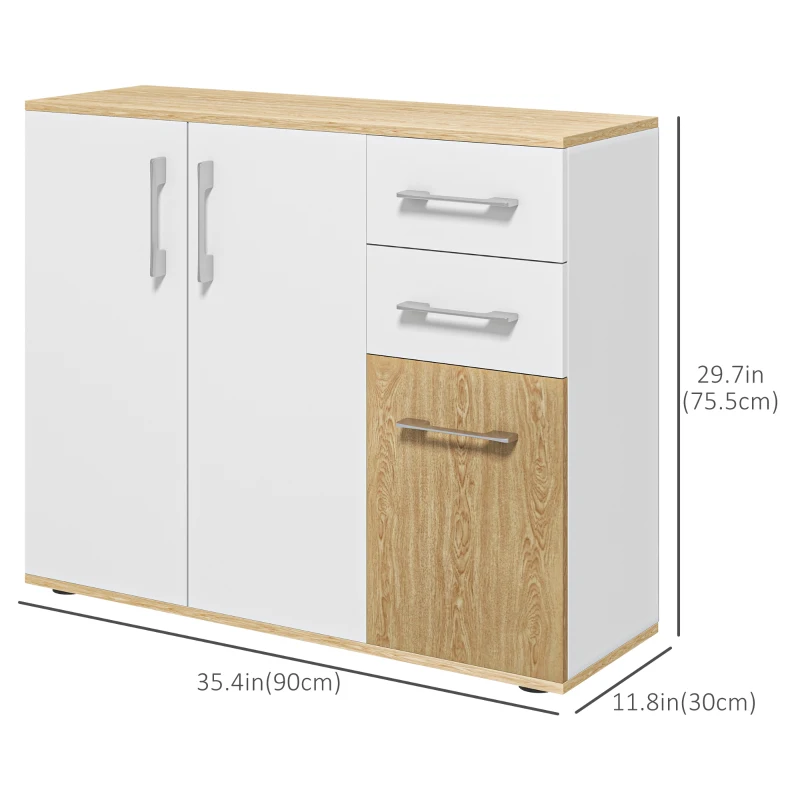 HOMCOM Modern Sideboard Cabinet, Freestanding Sideboards and Buffets with 3 Doors, 2 Drawers and Adjustable Shelf
