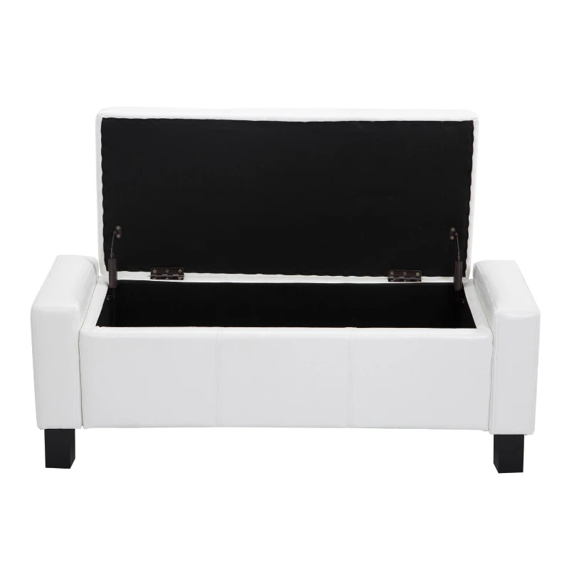 HOMCOM Large 42" Storage Ottoman, Tufted Faux Leather Storage Bench for Living Room, Entryway, or Bedroom, Cream White