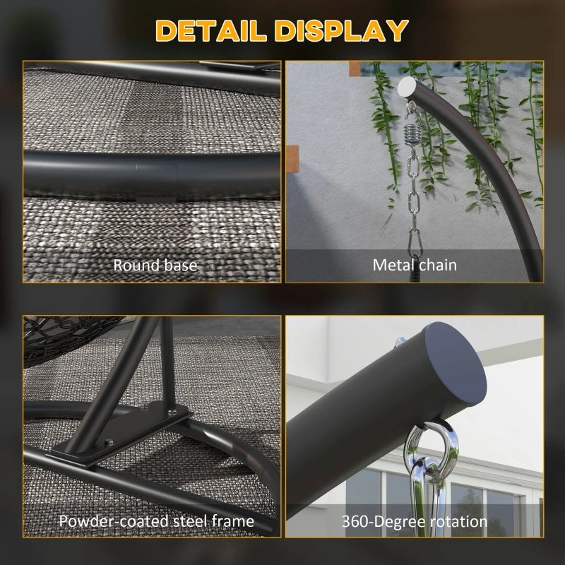 Outsunny Hanging Hammock Chair Stand with Round Base, 40.2" x 76.8", Black