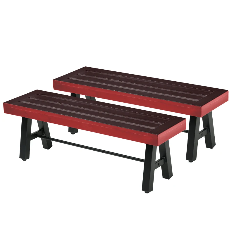 Outsunny 2 Pieces Patio Wooden Bench, Outdoor Garden Bench with Slatted Seat, Front Porch Loveseat for Conservatory, Garden, Poolside, Deck, Brown