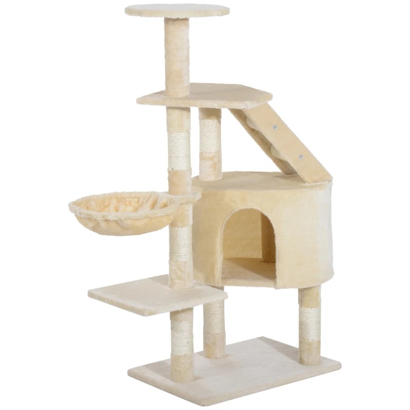 PawHut 49” Deluxe Cat Tree Furniture Scratching Pet Tower Kitten Play Post (Creamy White)