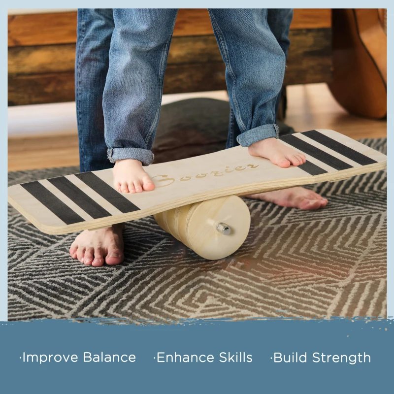 Soozier 32" Balance Board Trainer, Lightweight Wooden Wobble Board, Non-Slip Roller Board for Balance Training and Build Core Stability, Office / Home Use