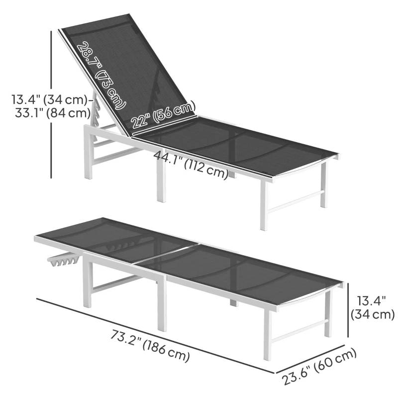 Outsunny Outdoor Lounge Chair, 5-Level Reclining Outdoor Chaise Lounge Tanning Chair with Mesh Seat, Grey