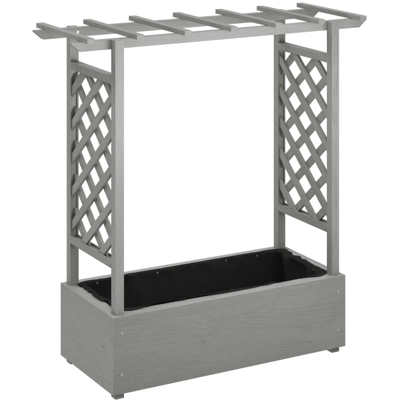 Outsunny Wooden Raised Garden Bed with Trellis, Outdoor Planter Box with Hanging Roof, Drainage Holes and Bed Liner