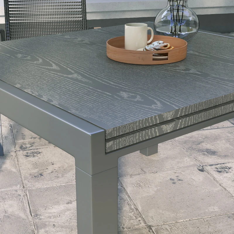Outsunny Patio Table for 6-8 People, Aluminum Frame Rectangle Garden Table with Wood Effect Steel Top, for Backyard, Dark Gray