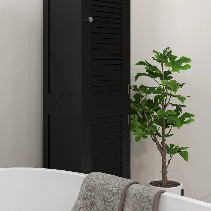 HOMCOM Narrow Bathroom Cabinet, Tall Bathroom Storage Cabinet with Shelves and Doors, Black