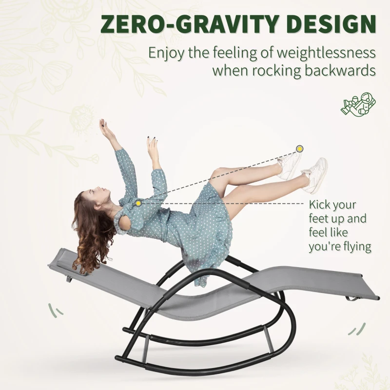 Outsunny Rocking Chair, Zero Gravity Patio Chaise Sun Lounger, Outdoor Rocker, UV Water Resistant, Pillow for Sunbathing, Lawn, Garden or Pool, Gray