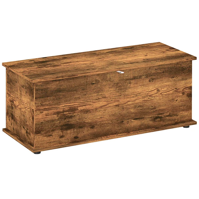 HOMCOM 39.5" Storage Chest with 2 Safety Hinges, Storage Box Organizer with Flip-Top Lid, Entryway Storage Bench, Rustic Brown