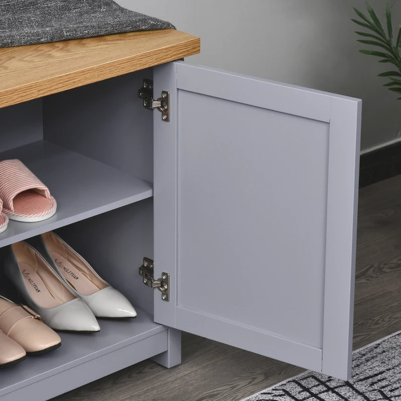HOMCOM Shoe Cabinet with Double Doors, Shoe Storage Cabinet with 4 Compartments for Hallway, Entryway, Grey