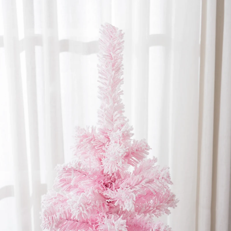 HOMCOM 4 ft Flocked Pencil Christmas Tree, Artificial Christmas Tree with Realistic Branches, Auto Open and Steel Base, Pink