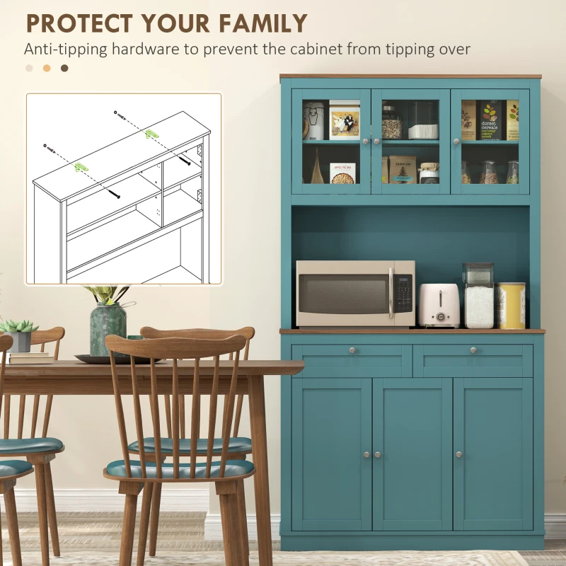 HOMCOM 71" Kitchen Pantry Cabinet with Microwave Stand, Kitchen Hutch with 2 Drawers and Adjustable Shelves, Green