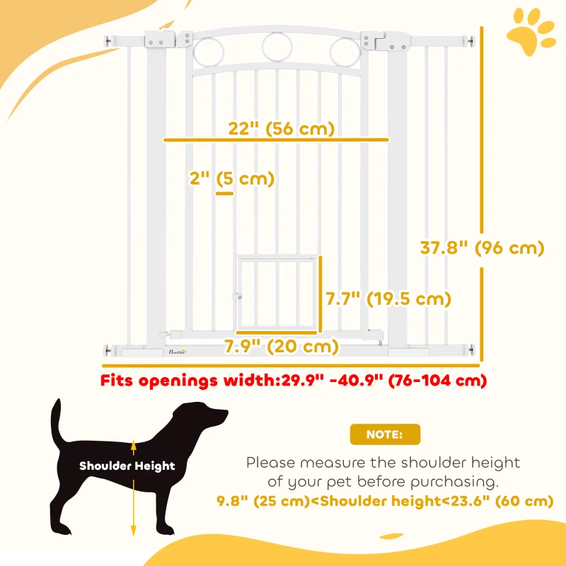 PawHut 38" Extra Tall Dog Gate w/ Cat Door, 2 Extension Kits, for Doorways, Hallways, Stairways, 30"-41" Width