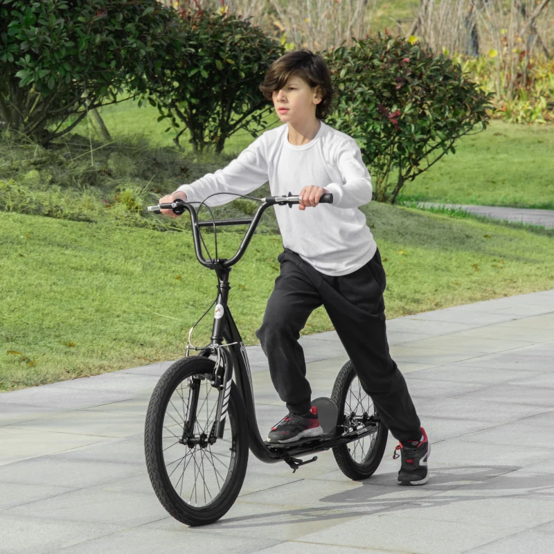 Aosom Youth Scooter with Big Wheels, Rugged Rubber Tires, and Bike Brakes, 2 Wheel Scooter, Slip-Resistant and Safe, Kick Scooter for Kids, Ages 10+, Black