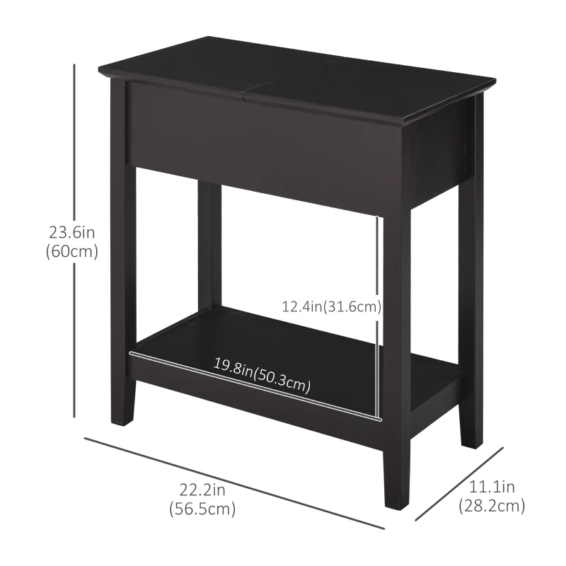 HOMCOM End Side Table in Flip Top Design with Cabinet and Bottom Shelf, Storage Furniture Decoration for Bedroom Living Room Office, Dark Coffee