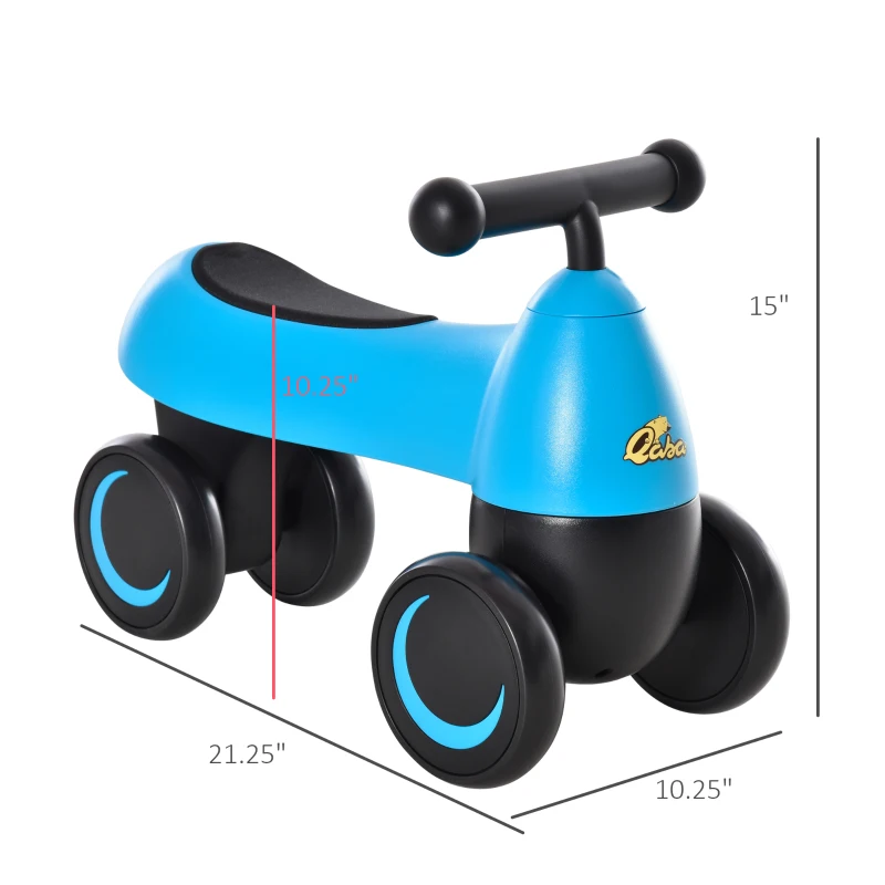Qaba Baby Balance Bike for 18-36 Months, Toddler No Pedal Ride-on Walking Bike with 4 Wheels Gifts for Boys Girls, Blue