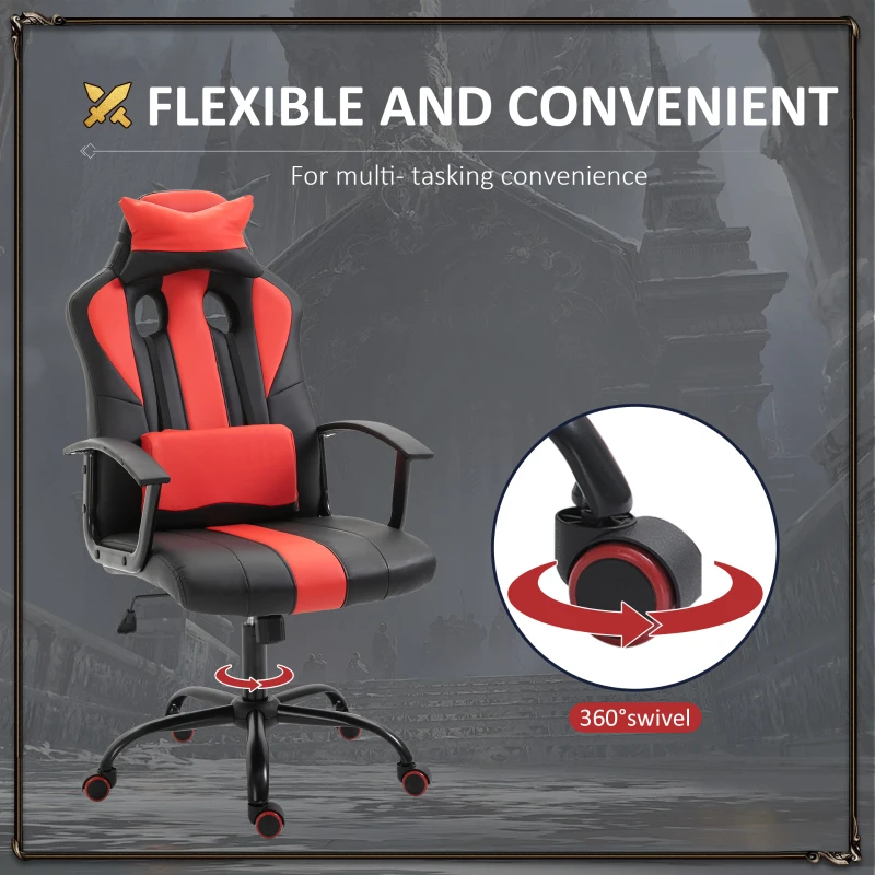 Vinsetto Office Chair High Back Racing Style Gaming Chair Adjustable PU Leather Swivel Computer Task Seat with Lumbar Support and Pillow Red