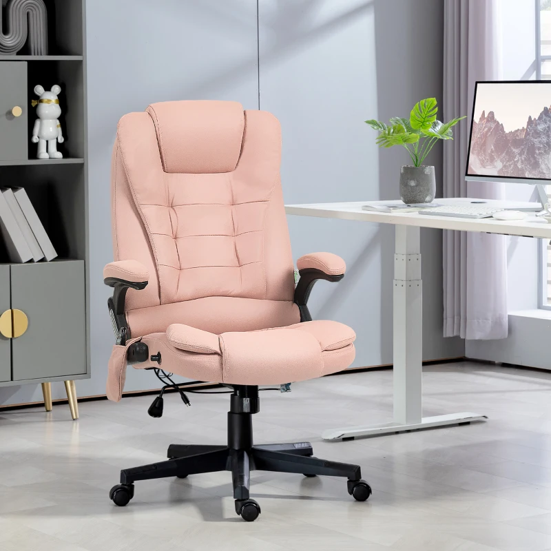 Vinsetto 6 Point Vibrating Massage Office Chair with Heat, Microfiber Massage Desk Chair with Reclining Backrest, Pink