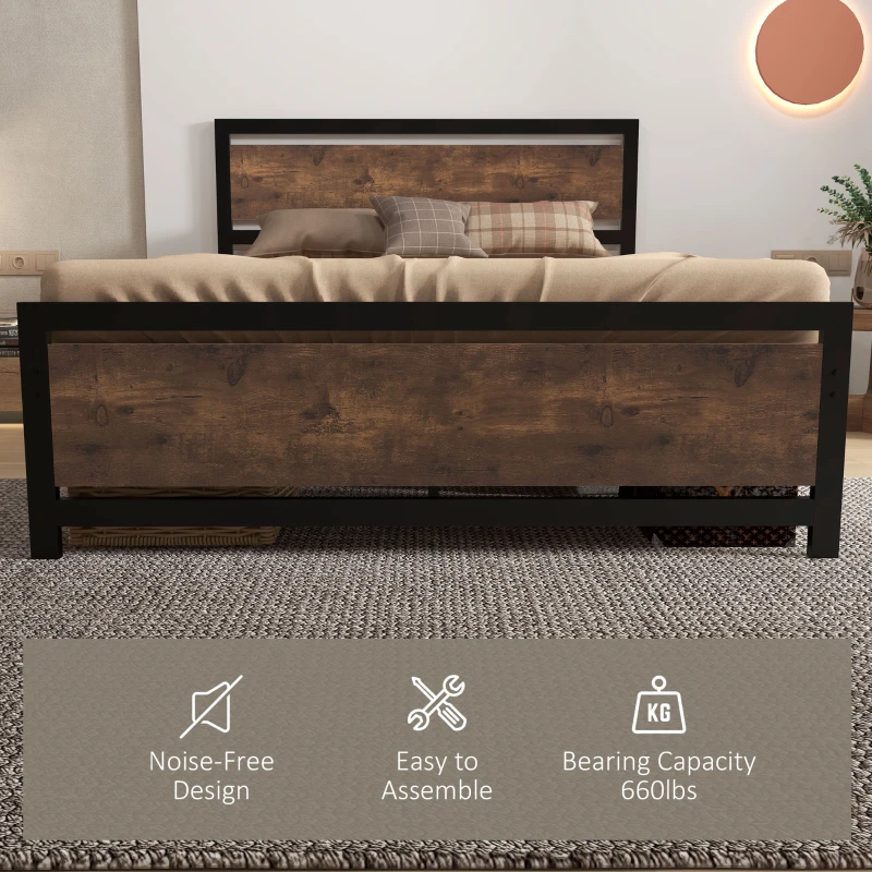 HOMCOM Full Bed Frame with Headboard & Footboard, Strong Metal Slat Support Bed Frame w/ Underbed Storage Space, No Box Spring Needed, 56.75''x76.75''x40.5''