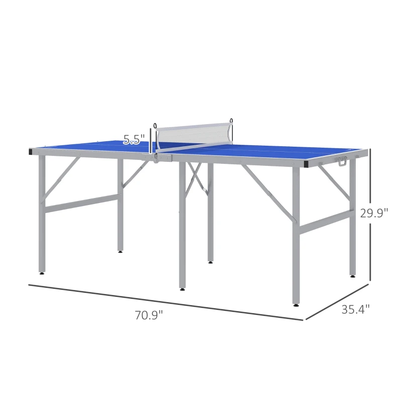 Soozier Portable Ping Pong Table Set, Foldable Table Tennis Table with Net, 2 Paddles, 3 Balls for Outdoor Indoor, Blue