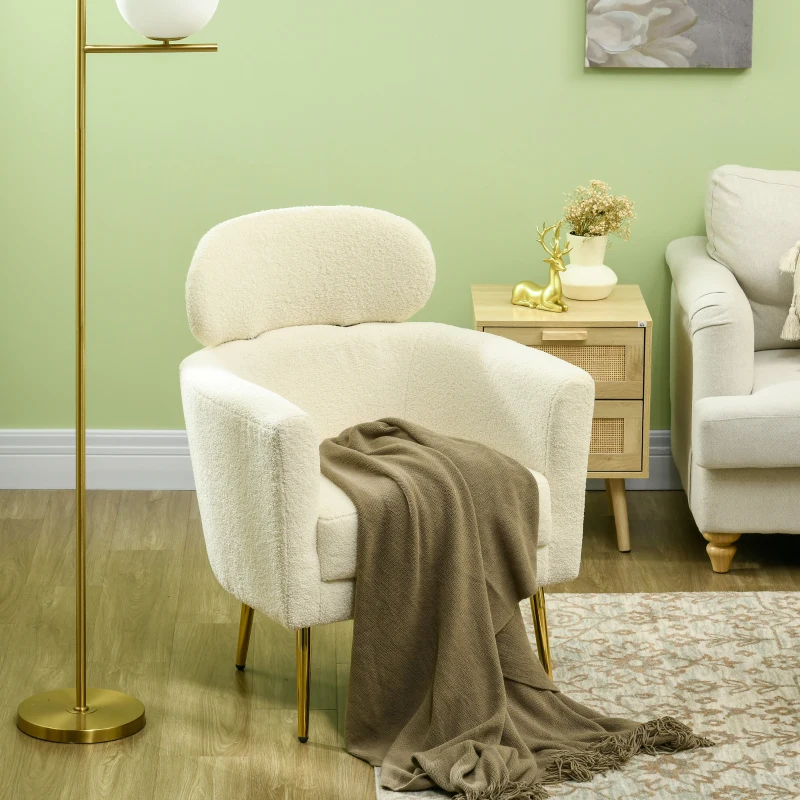 HOMCOM Barrel Accent Chair with Detachable Headrest, Modern Armchair for Living Room, Home Office, Cream White