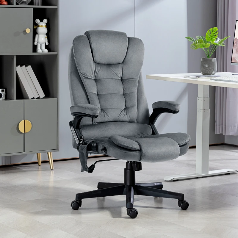 Vinsetto 6 Point Executive Office Chair with Heat, Velvet High Back Vibrating Massage Office Chair, Dark Gray