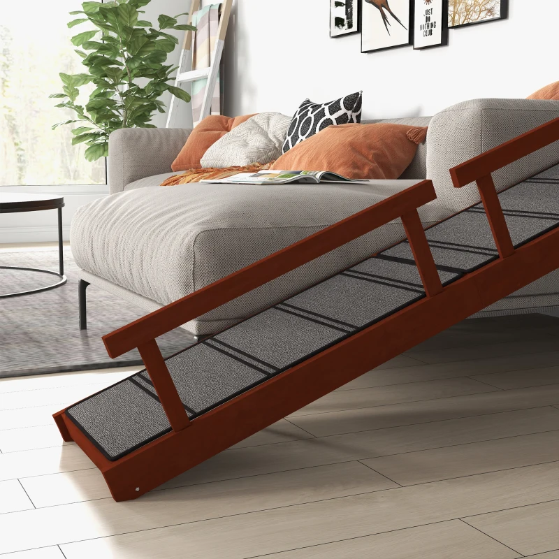 PawHut Wooden Dog Ramp with Removable Guardrails, Non-Slip Surface, 73" Long, Brown(m-8)