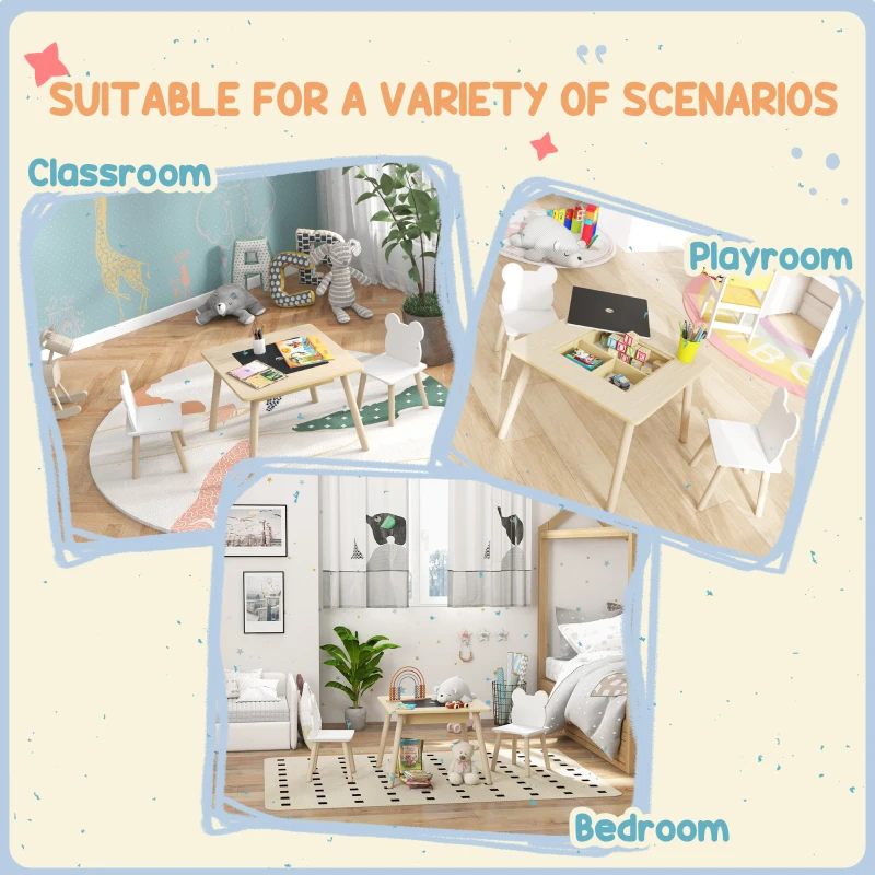 Qaba 3 Piece Kids Table and Chair Set with Convertible Desk with Storage, 3 in 1 Toddler Table and Chair Set for Nursery