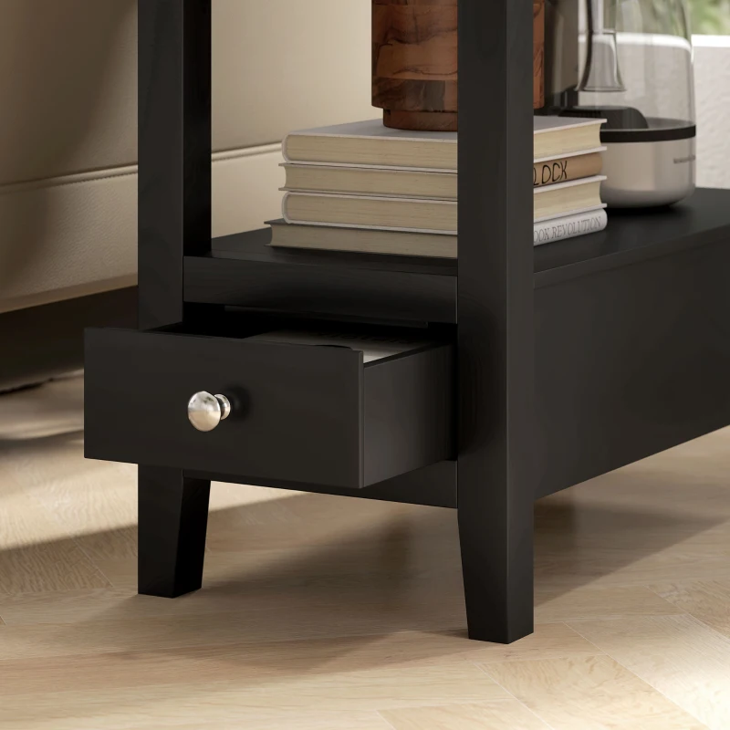 HOMCOM Narrow Side Table with Charging Station, USB Ports, Modern End Table with Storage Shelf, Drawers for Living Room, Black