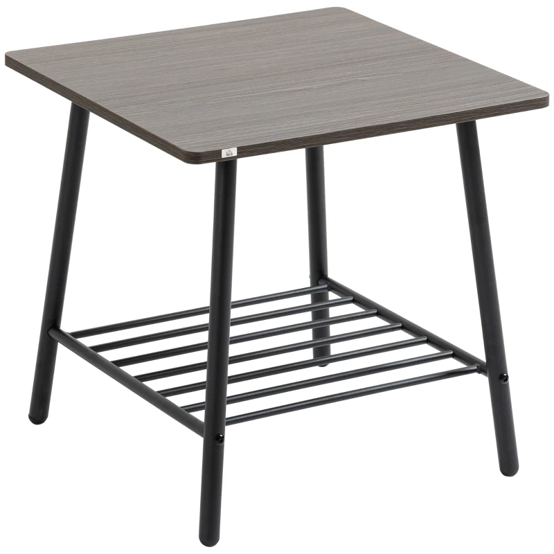 HOMCOM Square Side Table with Storage, 2-Tier End Table with Slat Shelf and Metal Frame for Living Room, Gray