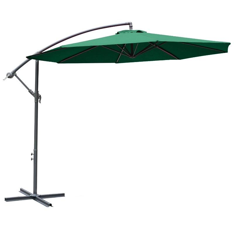 Outsunny 10' Cantilever Hanging Tilt Offset Patio Umbrella w/ UV & Water Safe Material & Cross Base (Weight Not Included), Green
