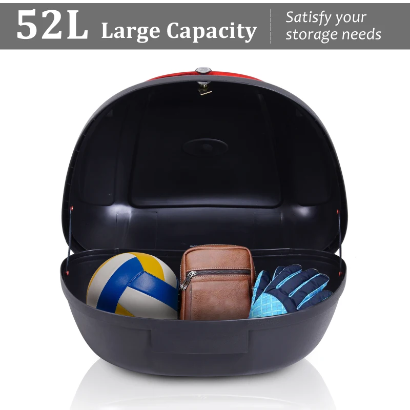 HOMCOM 52L Motorcycle Tail box Top Case Motorbike Trunk Helmet Carrier Luggage Helmet Storage Mount Rack w/ Keys