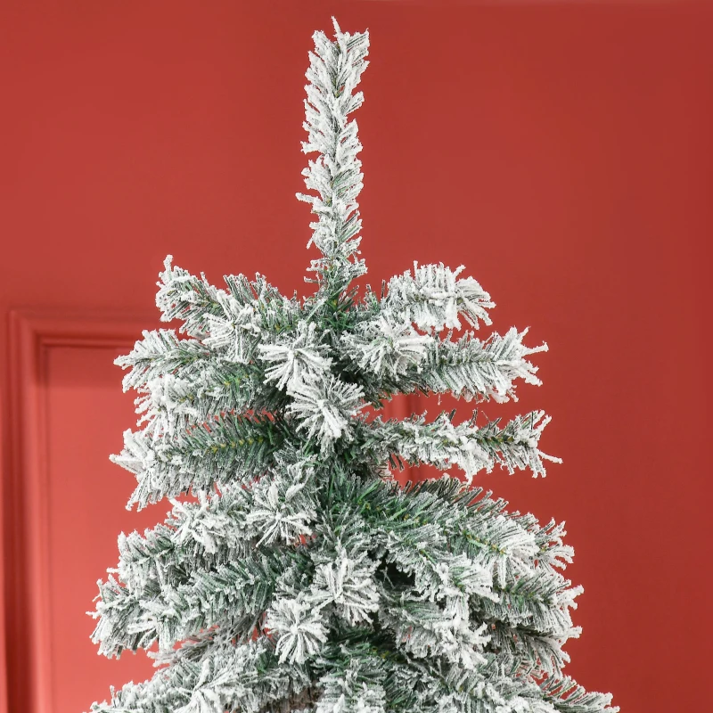 HOMCOM 7.5ft Artificial Snow Flocked Christmas Tree Xmas Tree Holiday Home Indoor Decoration for Party with Foldable Feet, Green