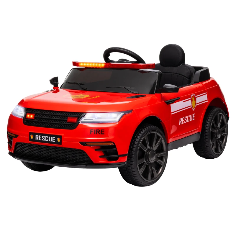 Qaba 12V Kids Electric Fire Truck w/ Remote Control, Spring Suspension, Transport Wheel, Siren, Music, Light, Horn, Red