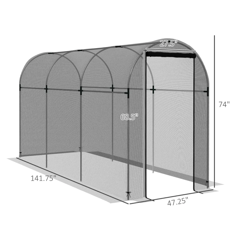 Outsunny Galvanized Steel Crop Cage, Plant Protection Tent with Zippered Door, 4' x 12', Black