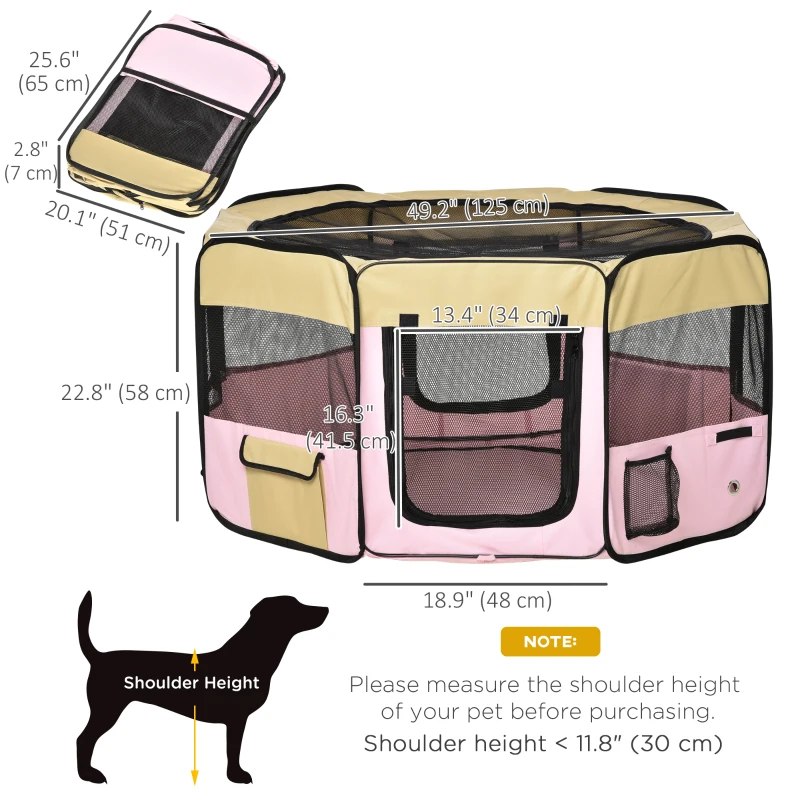 PawHut 49-inch Large Exercise Puppy Pet Playpen Portable Dog Cat Pet Play Pen Pet Cage Tent Kennel Crate Pink Carry Bag Included