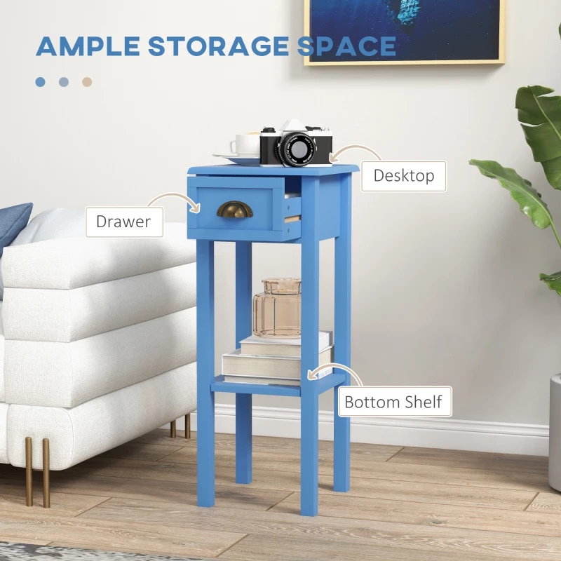 HOMCOM 2-Tier Side Table with Drawer and Shelf, End Table for Living Room and Hallway, Light Blue