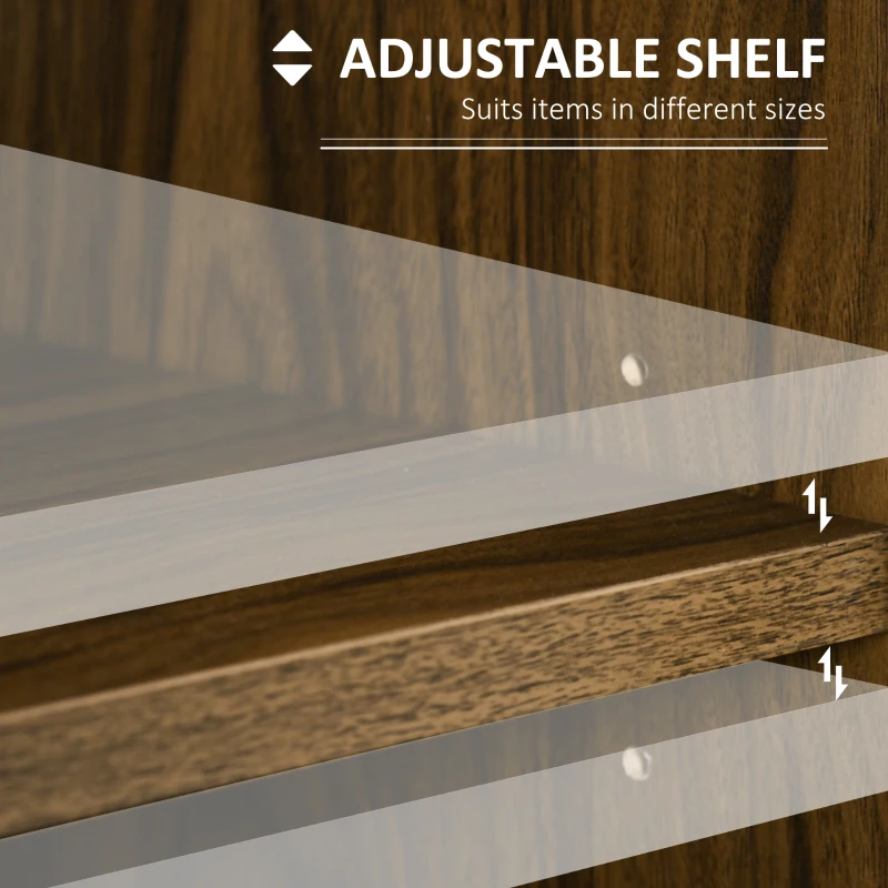 HOMCOM Sideboard with Glass Sliding Doors, Buffet Cabinet, Coffee Bar Cabinet with Adjustable Shelf, Walnut