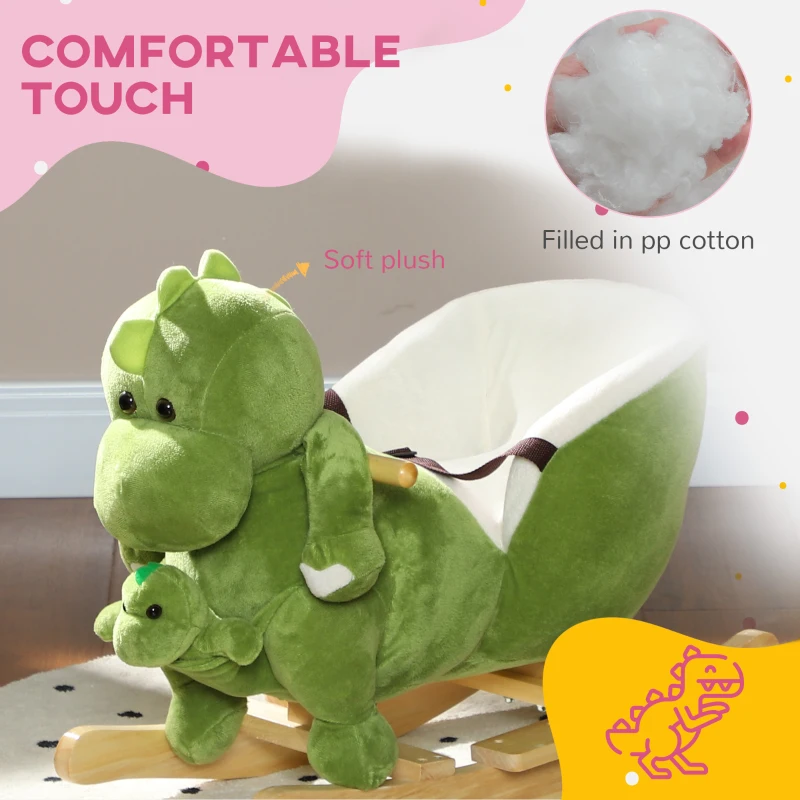 Qaba Rocking Horse, Ride on Dinosaur w/ Seat Belt, 32 Songs & Hand Puppet for 18-36 Months, Green