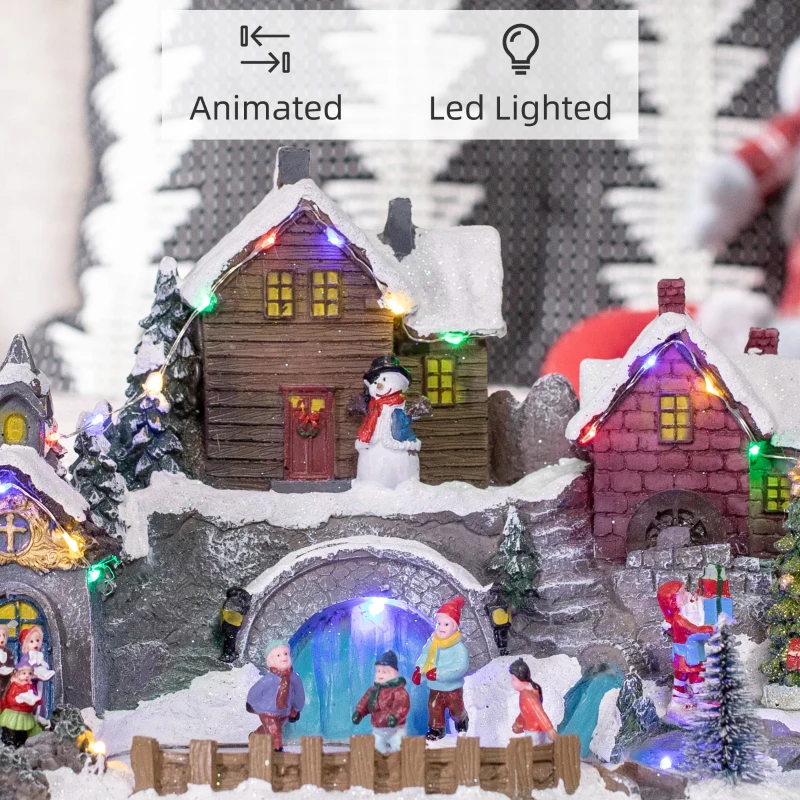 HOMCOM Christmas Village, Skating Pond Animated Winter Wonderland Set with Multicolored LED Light, Plug-In Christmas Decoration