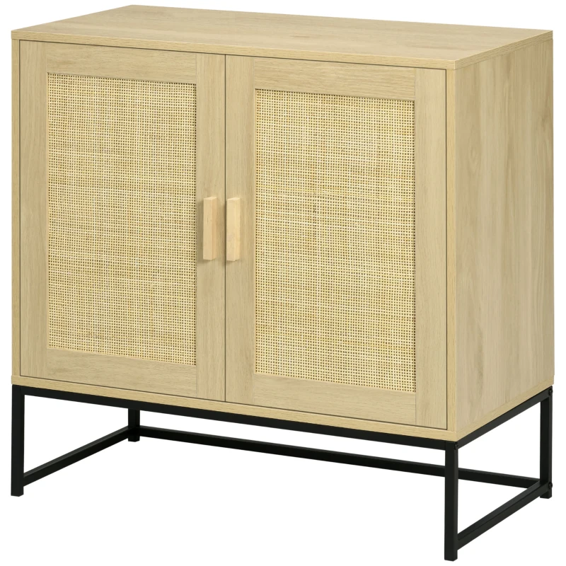 HOMCOM Sideboard Cabinet with Rattan Doors, Adjustable Shelf, Metal Base, Storage Cabinet for Living Room, Bedroom, Kitchen,