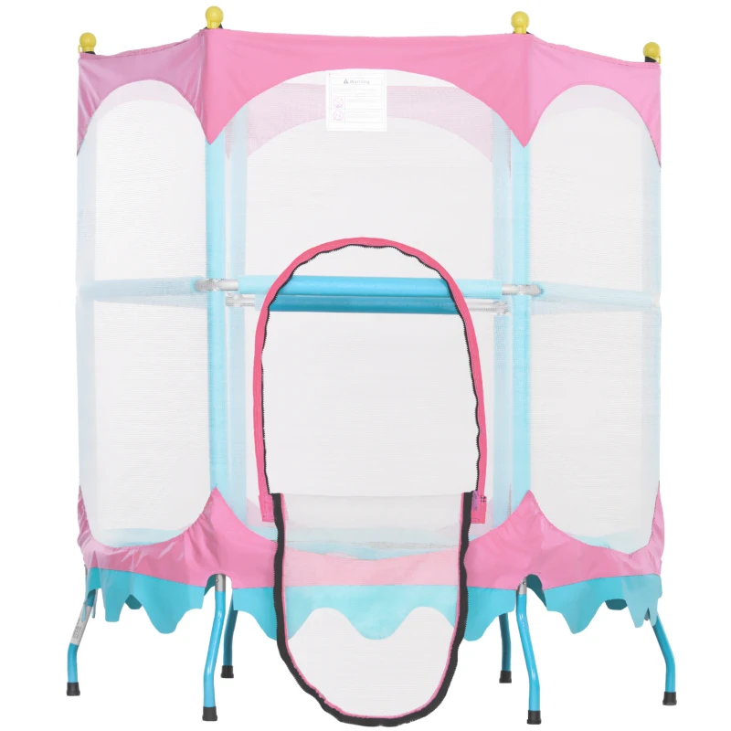 Qaba Trampoline for Kids, 4.6FT Mini Toddler Trampoline Indoor Outdoor with Handlebar, Safety Enclosure Net, Pink