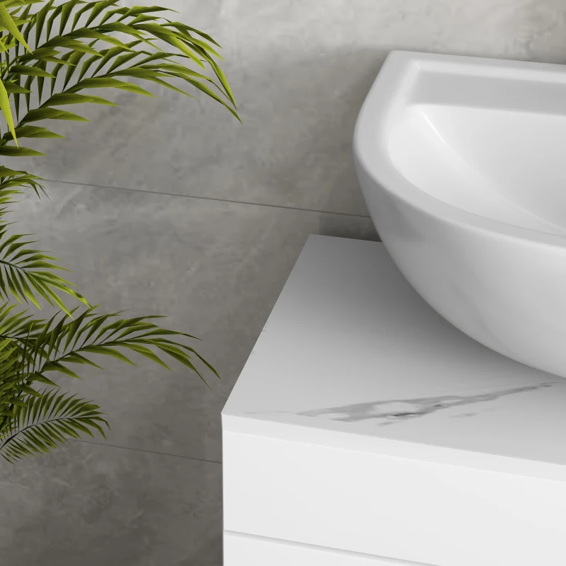 kleankin Bathroom Vanity Under Sink Cabinet, Pedestal Cabinet Storage with Double Doors and Adjustable Shelf, White Marbling