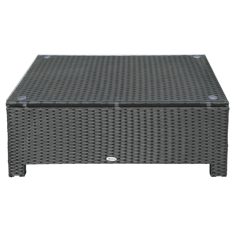 Outsunny Rattan Coffee Table, Patio Side Table, Hand-woven Wicker Furniture with Tempered Glass Top Outdoor Garden Patio, Black
