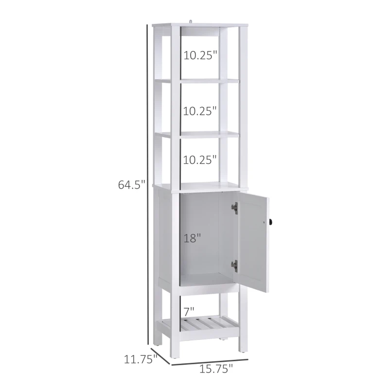 HOMCOM Freestanding Wood Bathroom Storage Tall Cabinet Organizer Tower with Shelves & Compact Design, White