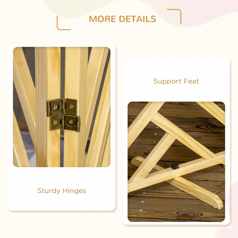 PawHut Foldable Gate with Ultra-Stable Feet, Medium & Small Dog Gate Freestanding with Two-Way Hinges, Wooden Dog Gate Dog Accessories