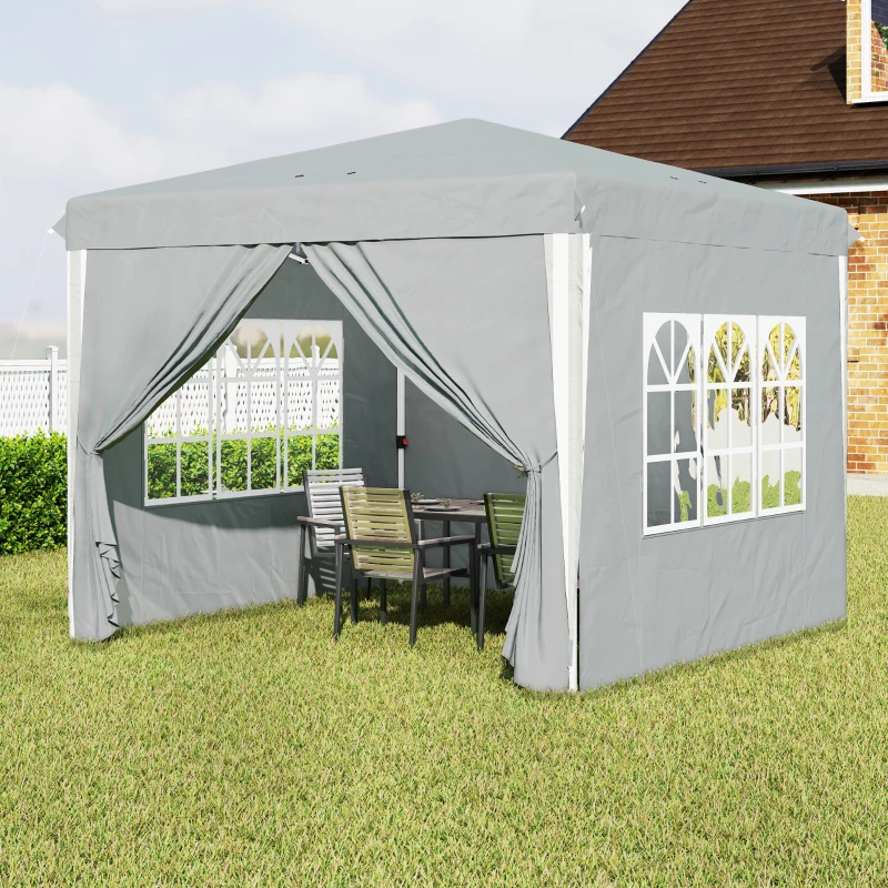 Outsunny 10' x 10' Pop-Up Canopy Tent with Sidewalls, Height-Adjustable, Carry Bag Included, for Outdoor, Garden, Patio, Light Grey